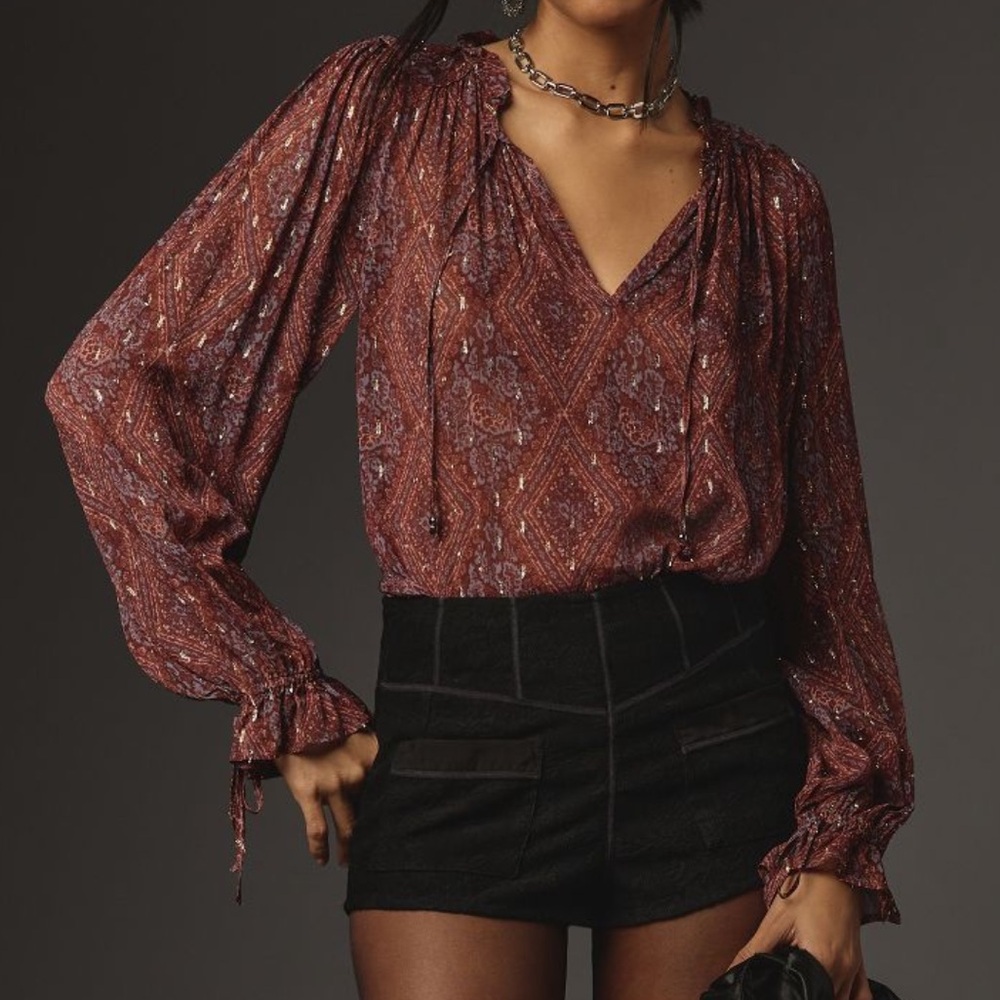 Paige Fia long sleeve V neck blouse